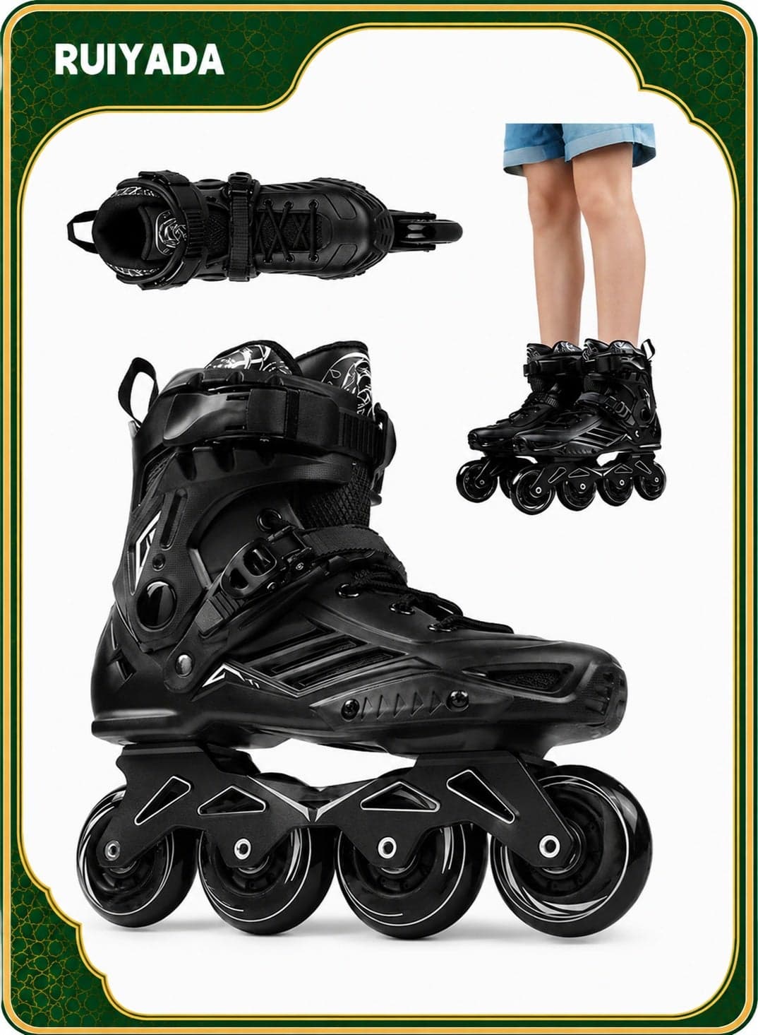 Inline Skates Adult Women and Men, Professional Roller Skate Shoes with Ankle Support, Adjustable Strap, Soft Boot Fit for Skating, Roller Derby, Street Hockey, Size 42