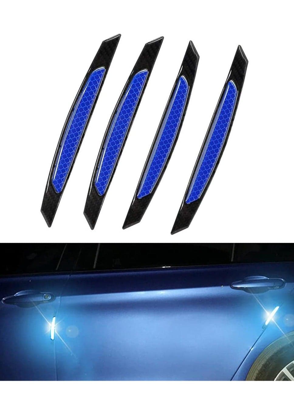 Universal 4Pcs Reflective Car Door Edge Guard Stickers Carbon Fiber Auto Car Door Edge Bump Protector Sticker for Car SUV Pickup Truck (Blue)