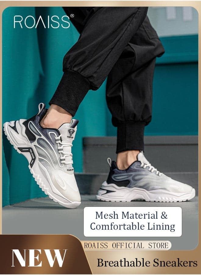 Men Stylish Chunky Sneakers, Lace up Non Slip Platform Shoes, Low Top Sneakers, Casual Comfy Sports Shoes for Men, Suitable for Daily Wear and Outdoor Activities Shock-Absorbing Running Shoes
