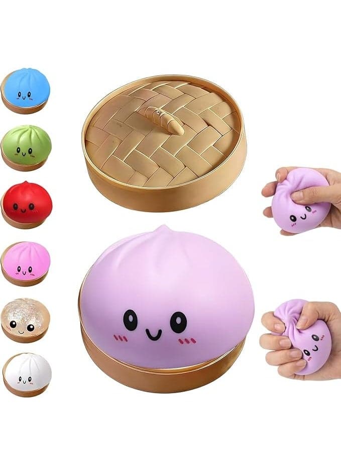 Dumpling Squishies Toy, Giant Glitter Dumpling, Colorful Steamed Bun Stress Balls Fidget Sensory Toy,Squeeze Dough Ball Stress Relief Hand Toys with Food Steamer Stretchy Desk Toys (Purple)