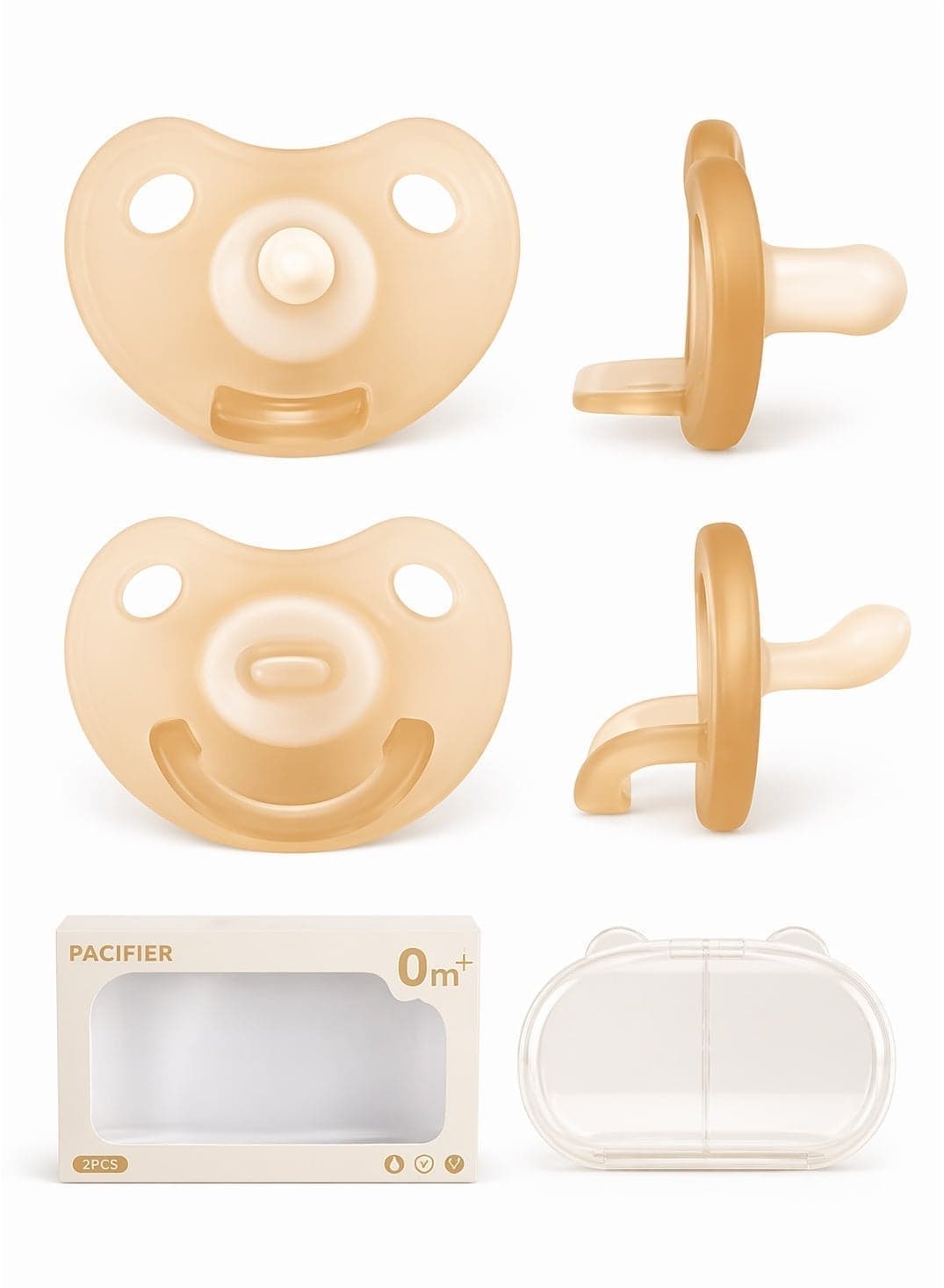 2-Pack Day & Night Baby Pacifiers 0–24 Months, Breast-Like Comfort Design, Soft Silicone, BPA-Free, Large Air Holes, Easy Soothing for Newborns & Infants
