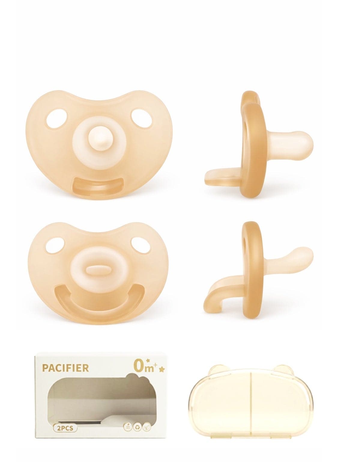 2 PCS Baby Pacifiers 0–24 Months, One-Piece Soft Silicone Breast-Like Pacifier for Newborn & Breastfed Babies, BPA-Free
