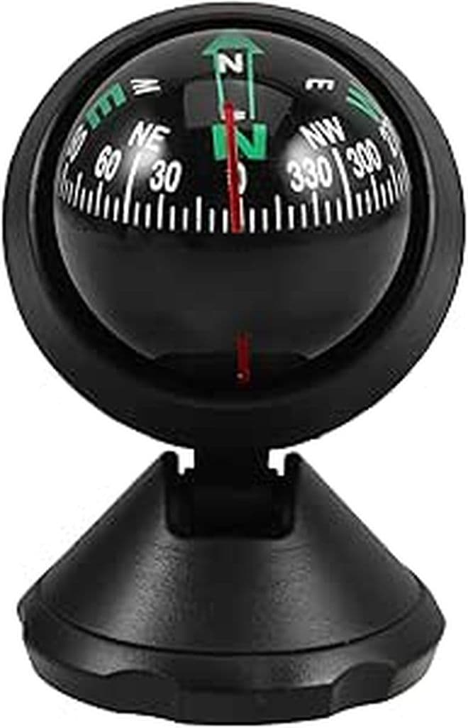 Universal Car Compass Ball With Dash Mount For Vehicle Navigation High Precision Travel Compass Suitable For Trucks Camping And Outdoor Use Black