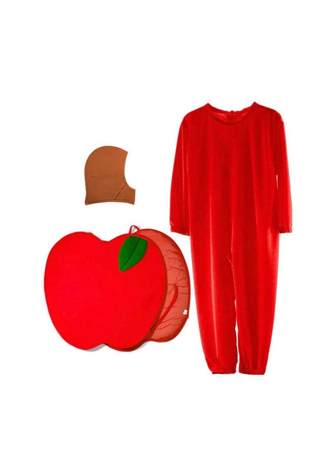 Kids Red Apple Fruit Costume Set with Hood – Food Theme Fancy Dress Outfit for Boys & Girls of age 8 to 9 years