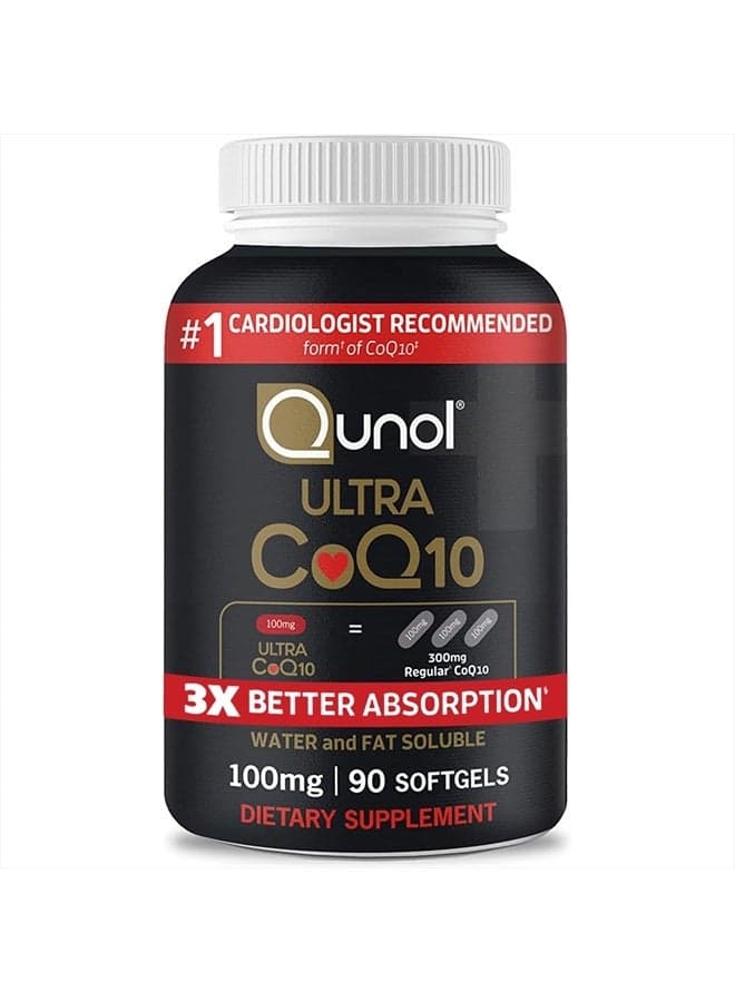 CoQ10 100mg Softgels - 3x Better Absorption, Antioxidant for Heart Health And Energy Production, Coenzyme Q10 Vitamins Supplements, 3 Month Supply, 90 Count