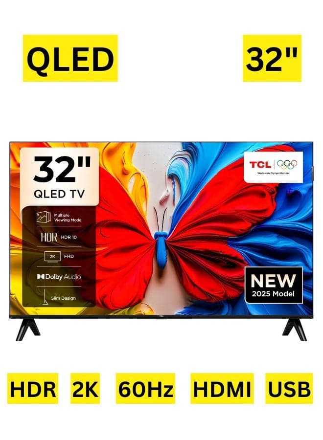 TCL 32 Inch S5K QLED 2K Full HD Smart TV | Google TV | Ultra-wide Color Gamut | 60Hz | HDR10+, HDR10, HLG | Dolby Audio | Google Cast | Multiple Viewing Mode | Metallic Bezel-less Design - International Version 32S5K Black