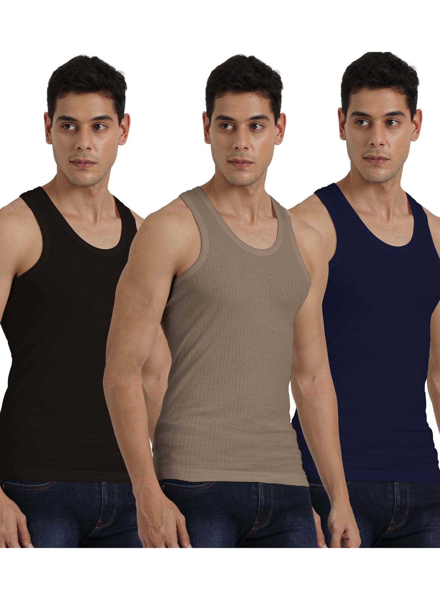 Platinum Collection Double-Knit 100% Cotton Mens Vest Undershirt Tank Top Ultrasoft Breathable Sleeveless Sando Pack of 3