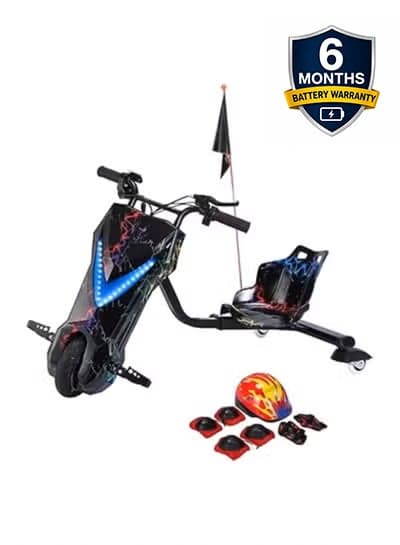 Electric Drift Scooter for Kids | 36V Rechargeable Battery | 3 Adjustable Speeds | Bluetooth Music | LED Front Light | Digital Display | Hand Brake | Black | Ages 3-8 years | 6 Month Battery Warranty