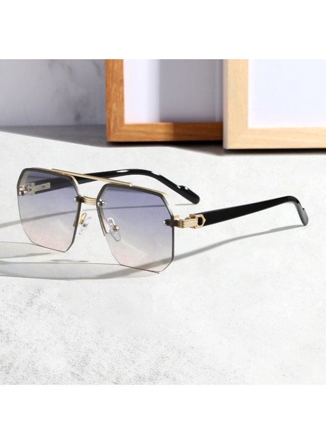 Men'S & Women'S Half-Frame Trimmed Glasses - Gradient Blue to Purple Lenses, Golden Metal Frame with Black Accents, Lightweight & Stylish for Casual Attire, Fashionable Eyewear, Sleek Eyewear Design, Durable Eyewear (Includes eyeglass case),sunglasses
