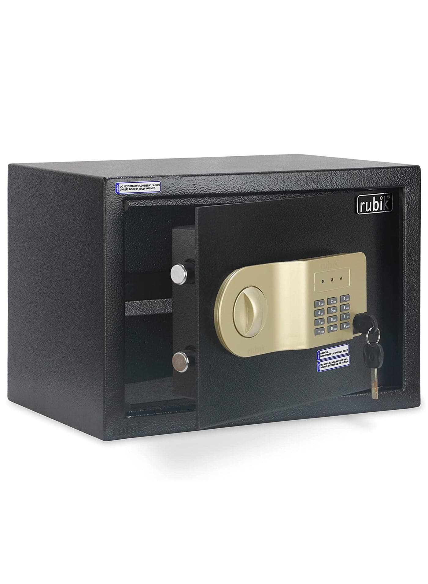 Safe Box A4 Document Size Locker Security Safety Deposit With Key and Keyless Entry (25x35x25cm) Black