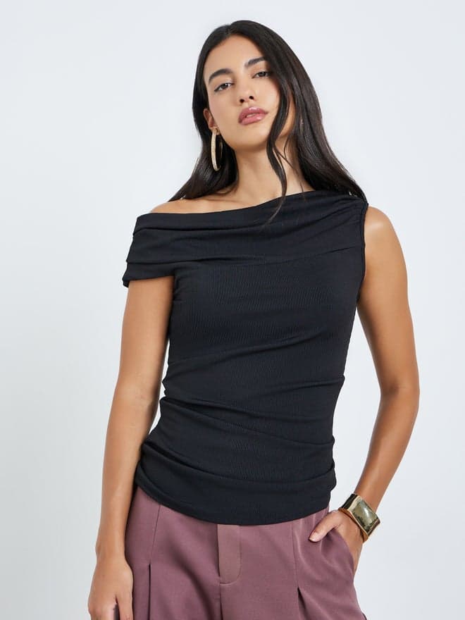 Styli Black Sleeveless Draped Knit Top