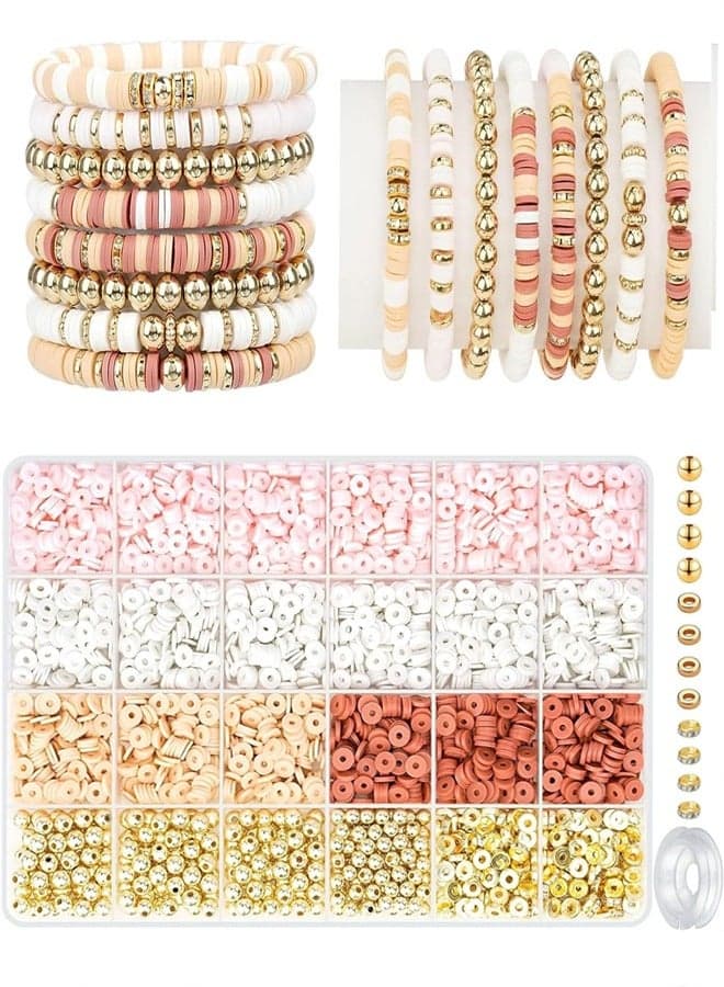 3000 Pcs Clay Beads for Bracelets, Bracelat Making Kit Golden Beads for Jewelry Making Charms Bracelet Kit Flat Round Polymer Clay Bead for Bracelet Necklace Earring DIY Craft Supplies