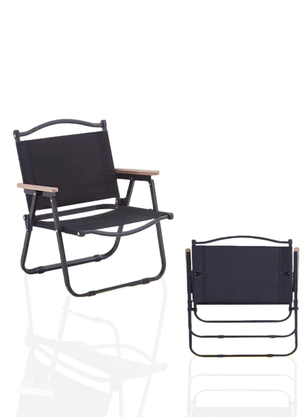 Folding Camping Chairs, Portable Outdoor Beach Chair Foldable, Standard Camp Chairs with Metal Frame Wooden Handrail for Camping, Parety, Fishing, Beach, Lawns, Patio, Black