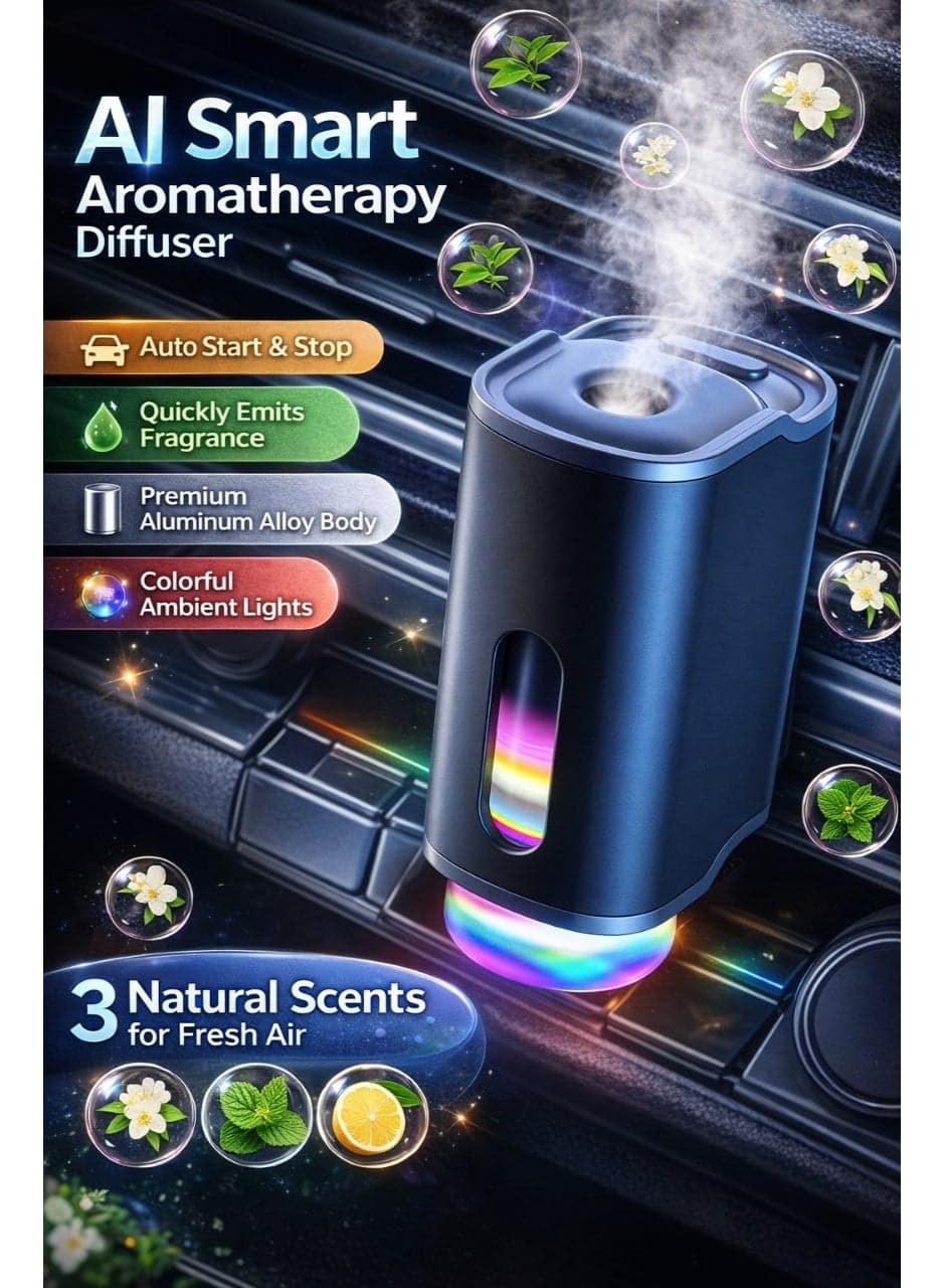 Smart Wireless Car Perfume System, AI Vibration Start-Stop Car Air Freshener, Nano-Atomizer for Car Accessories Interior, Leak-Proof Luxury Scent Diffuser, Type-C Rechargeable, Midnight Black