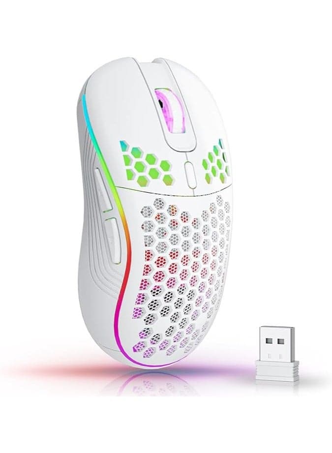 Wireless Mouse wireless gaming mouse Rechargeable PC Mouse with RGB Backlit 6 Buttons Adjustable Ergonomic for Laptop, PC etc Gaming Mouse Wireless White