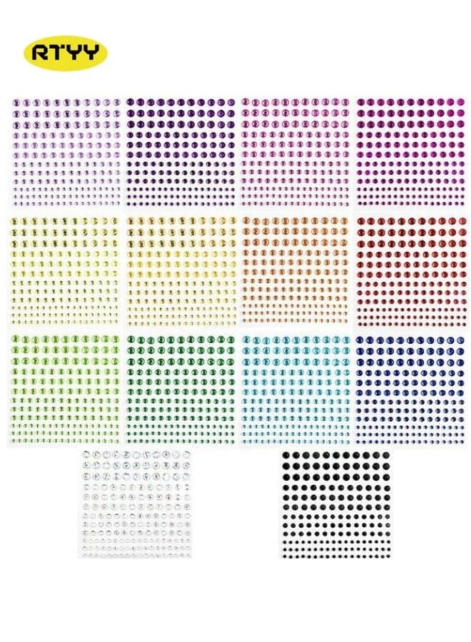 2310 PCS Self Adhesive Rhinestone Gem Stickers For Face Nail Body Makeup Festival,4 Size 14 Sheets Bling Jewels Stickers For DIY Craft Card Decorations
