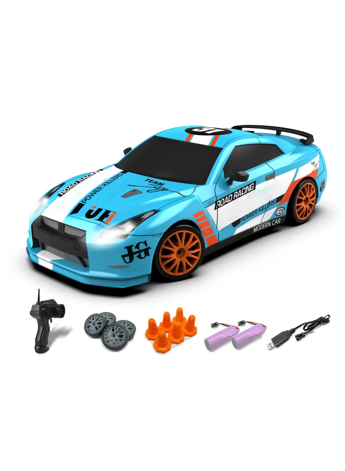 RC Drift Car Remote Control Car, 2.4GHz 1:24 Scale 4WD 15KM/H High Speed Model Vehicle LED Lights Drifting Tire Racing Sport Toy for Adult Boys Girls Kids Gift 2Pcs Rechargeable Batterie