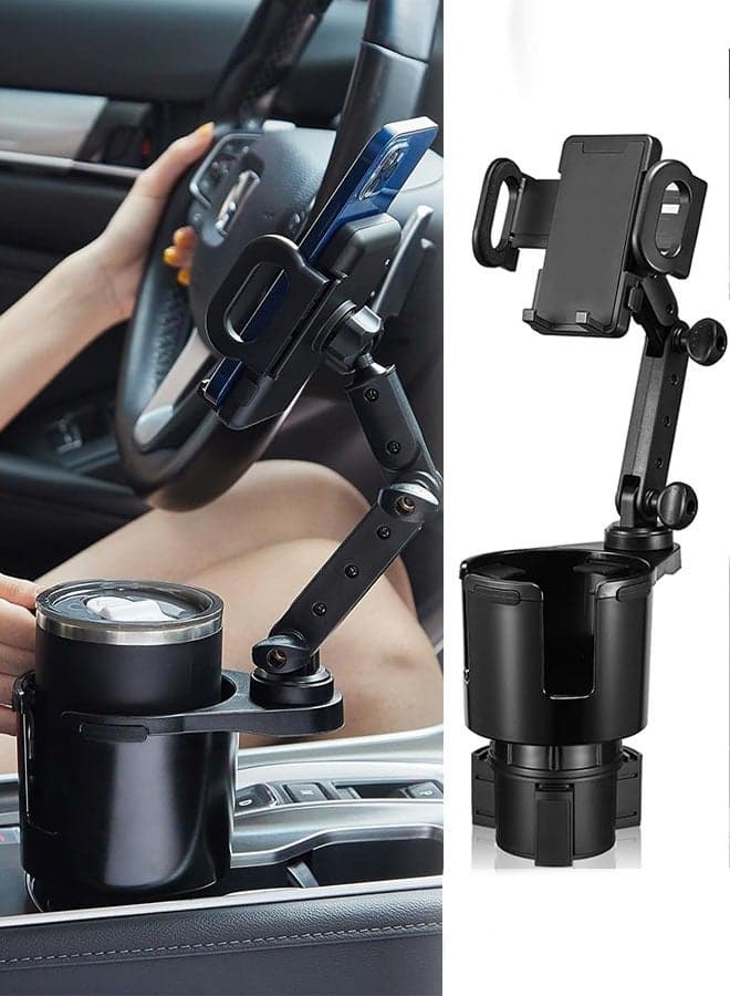 Cup Holder Phone Mount, 2 in 1 Cup Holder Expander for Car Long Arm with 360°Rotation Cup Holder Cell Phone Holder for Car Compatible with All Smartphones