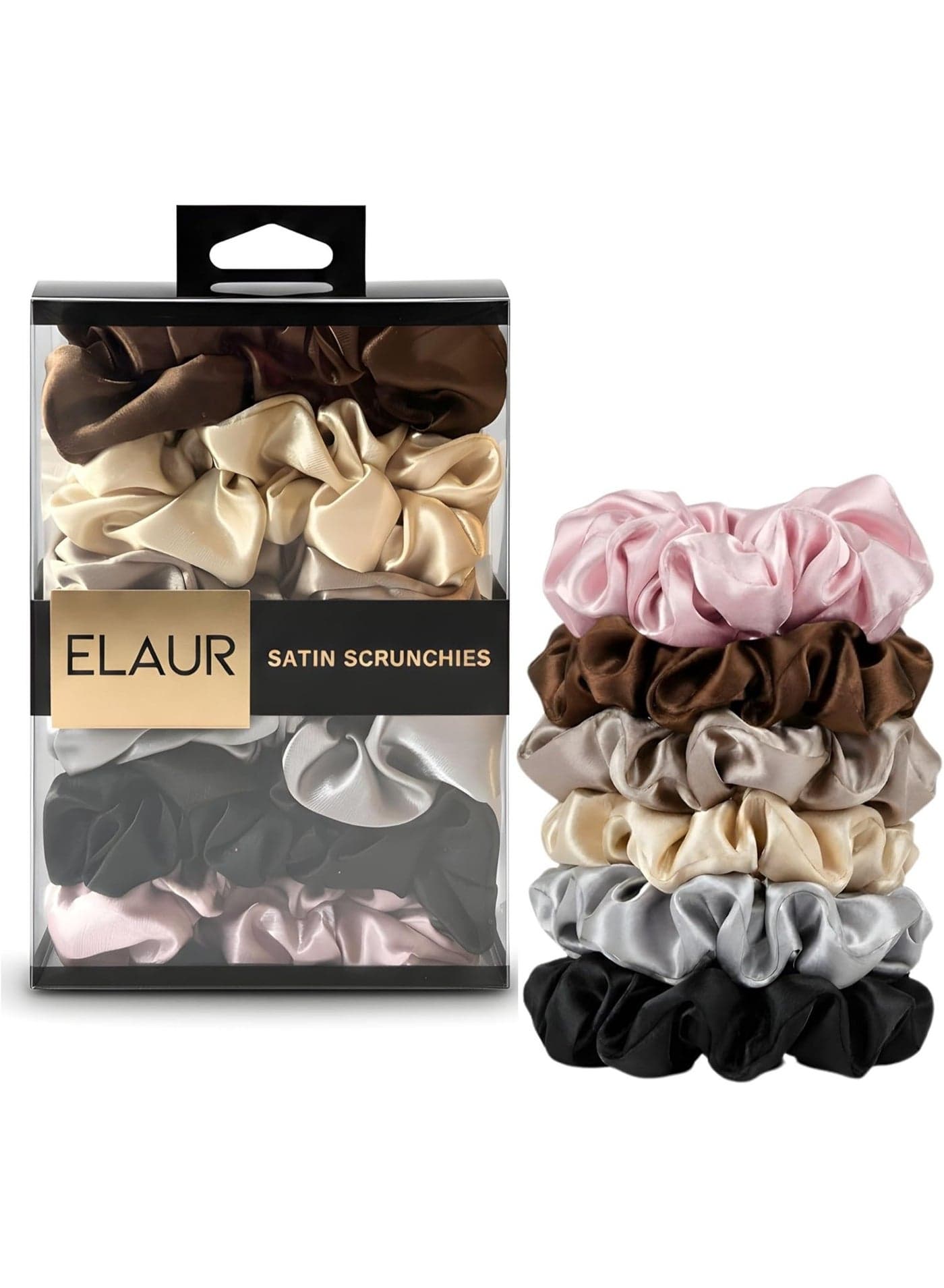 ELAUR Silk Scrunchies Satin for Women Girls | No Frizz No Crease | Soft Hair Accessories| Medium Hair Ties Scrunchy | Black Pink Grey Elastic Hair Band | Pack of 6 Colors (Assorted Colors)