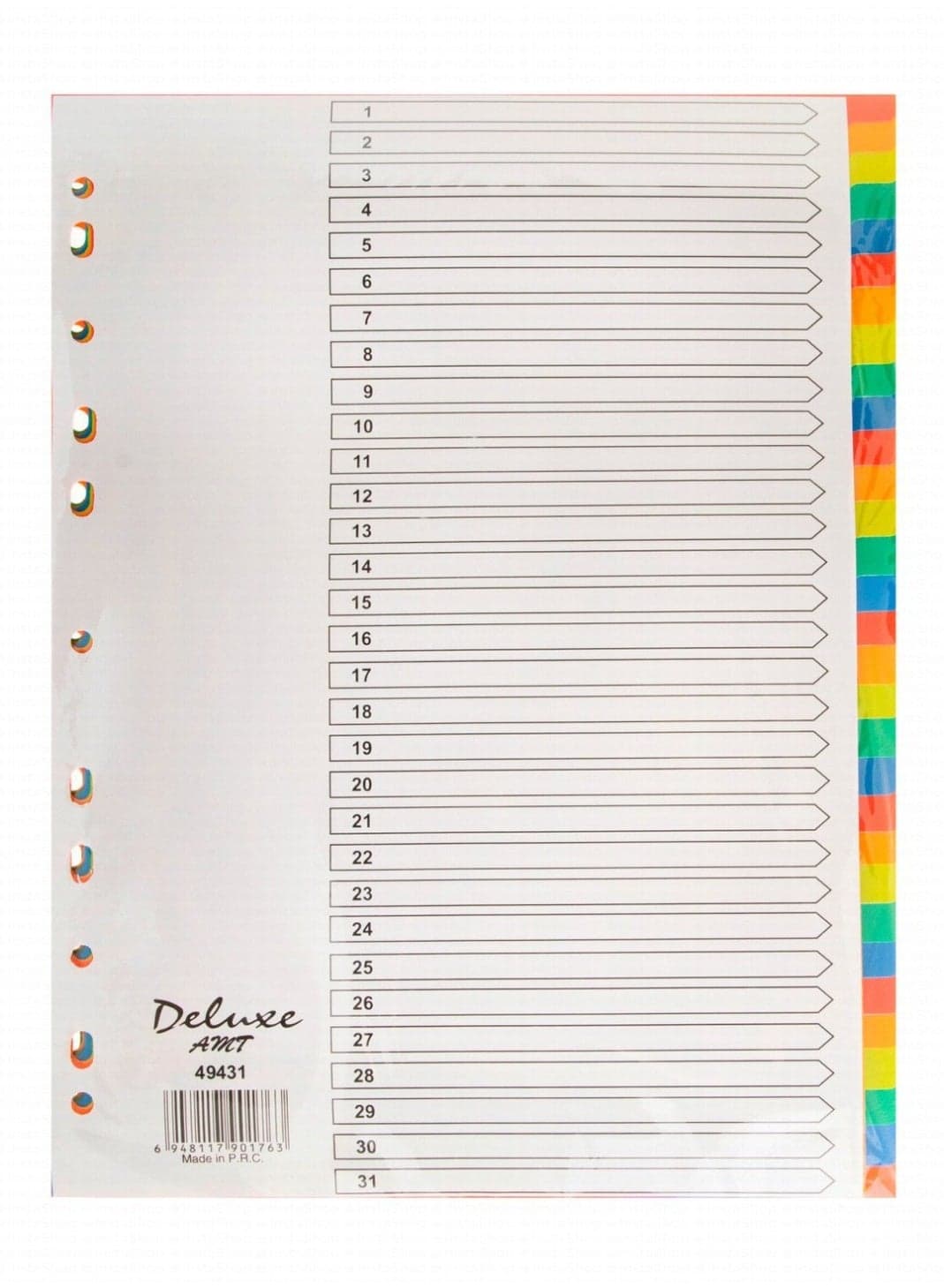 Plastic File Divider Tabs With Thirty One Divisions Without Number Multicolour
