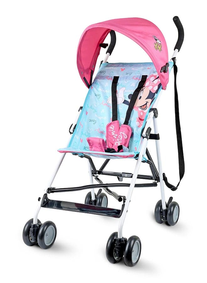 Disney Minnie Mouse Lightweight Stroller – Compact Fold, Sun Canopy, Shoulder Strap, Airflow Design, Portable Buggy for Toddlers 6-36 Months, Easy Fold, - Teal/Blue