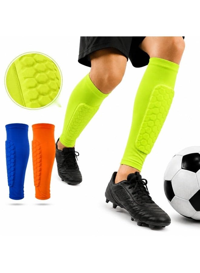 Professional Shin Guards Compression Leg Sleeves with Honeycomb Padding for Football, Basketball & Sports | Anti-Slip Protective Calf Support | Shock Absorption | Assorted Colors | XL Size | 2 Pieces