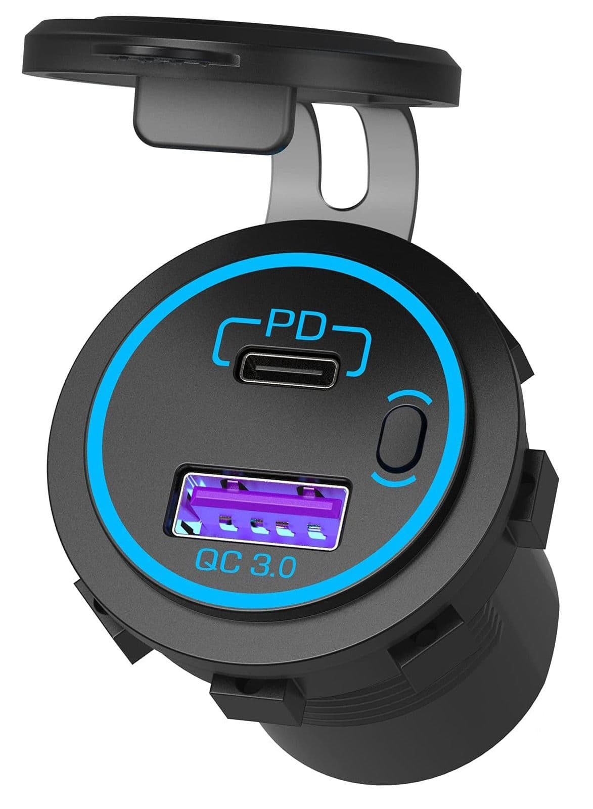 USB Car Fast Charger Socket, 12V PD 3.0 & Quick with ON/Off Button for 12V/24V Car Boat Golf Cart Marine RV Motorcycle.(extension cord not included)