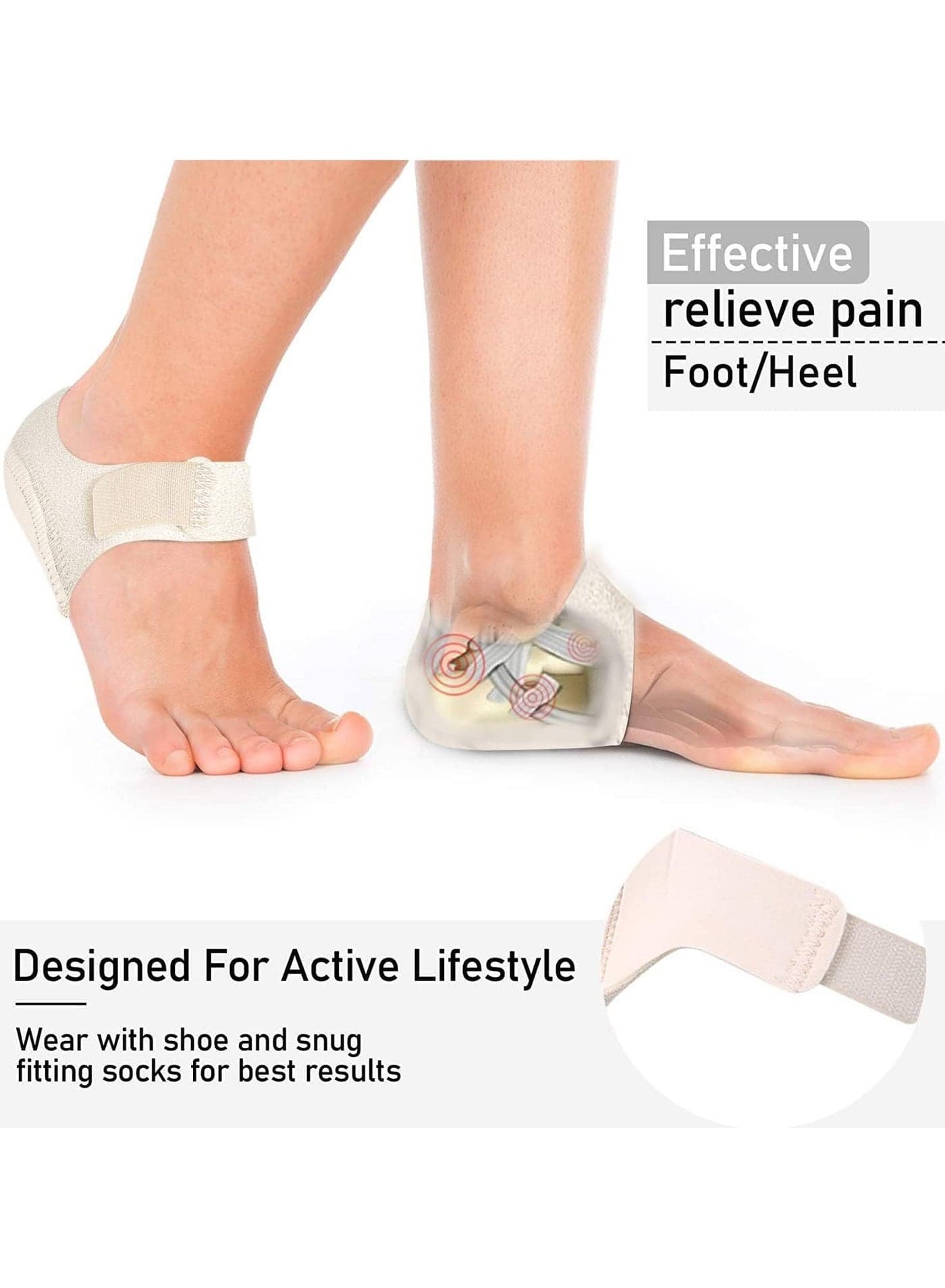 Heel Spur Inserts Gel Heel Pads, Heel Spur Bandages, Heel Protection Silicone Heel Protector, Suitable for Heel Analgesia / Stress Reduction, EU36-40(s) (Beige)