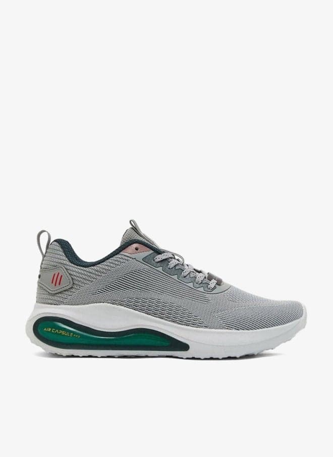 Men’s Grey Running Shoes – Breathable Knit Upper Shoes with Stylish Contrast Detailing