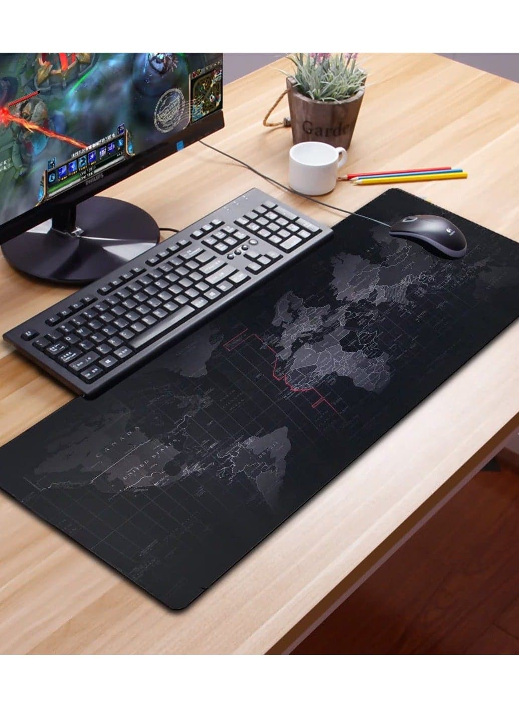 Gaming Mouse Pad World Map Design Keyboard Laptop Computer PC Gamers Pad Large Rubber Waterproof Non-Slip Home Office Desk Mat