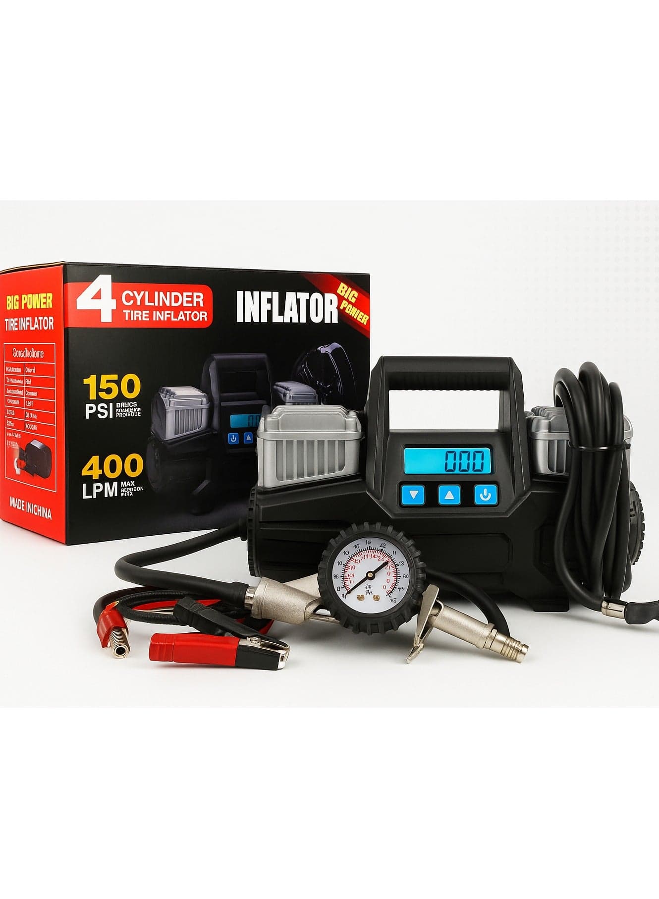 Air Compressor 12V for Car Tire Inflating 150 PSI, 400 LPM, Heavy Duty Tire Inflator, Overload Protection, 7m Rubber Hose, Portable Inflator for Cars, Trucks, SUVs, Bikes