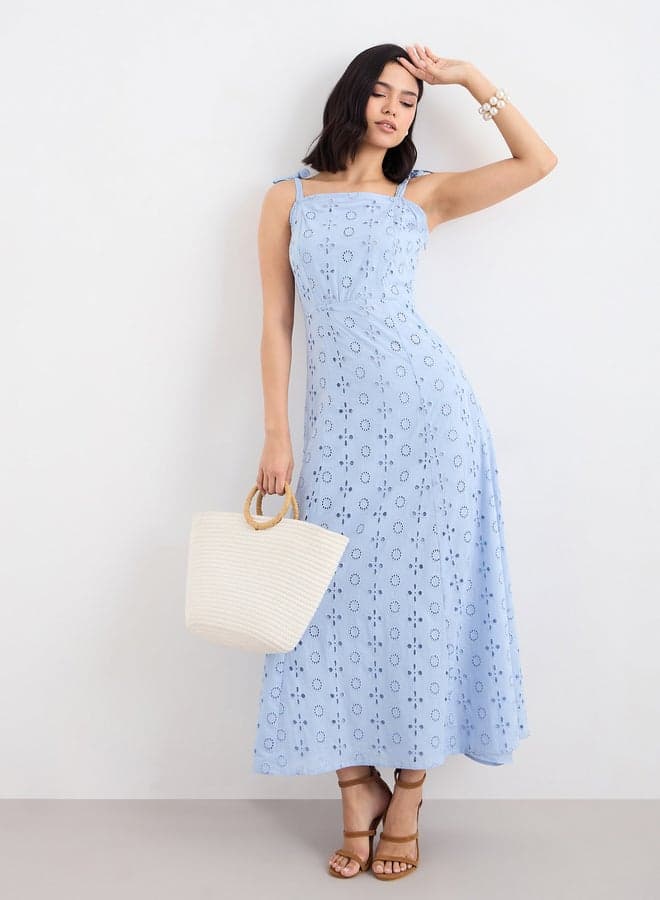 Styli Women Schiffli Cotton Maxi Dress