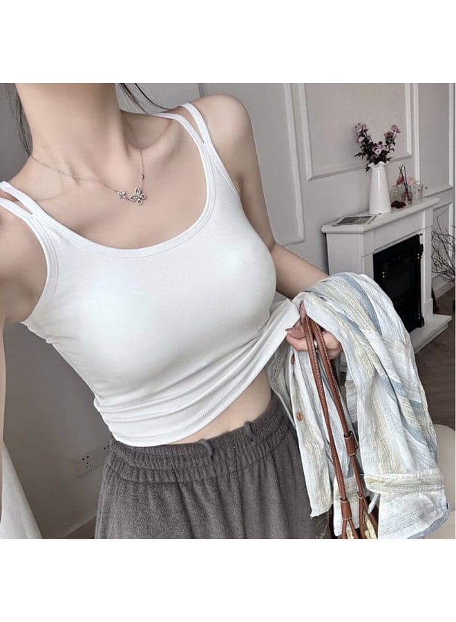 Yuzhaolin Women's Camisole Tank Top With Built-in Bra Pads, Backless Design, Sleeveless, Inner Wear, Autumn And Winter Base Layer Top, White