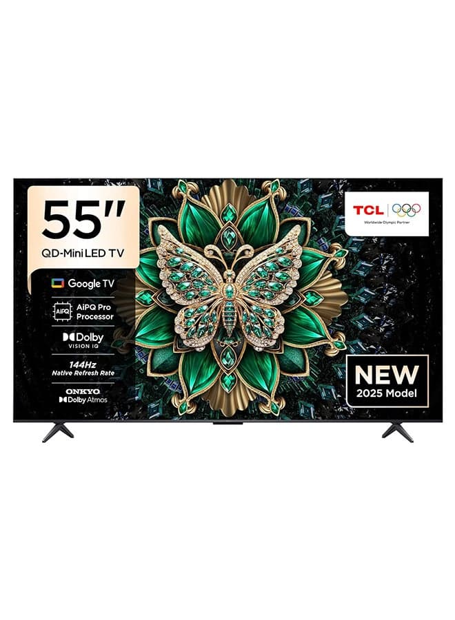 Television 55 Inch Smart TV 4K QD-Mini LED Colorful Quantum Crystal HDR 10+ Gaming Google TV, 144Hz Native Refresh Rate, ONKYO 2.1 Hi-Fi, Dolby Atmos, AI Mode, (2025 Model) 55C6K Black