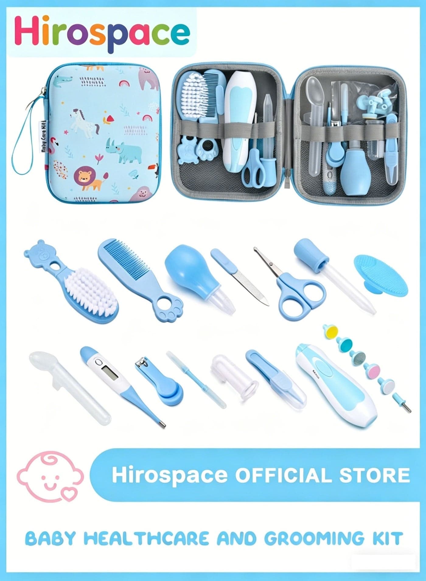 20 in 1 Baby Healthcare & Grooming Kit, Complete Baby Nursery Care Set with Electric Nail Trimmer, Cartoon Dinosaur Tote Case, Newborn Essentials for Infants & Toddlers