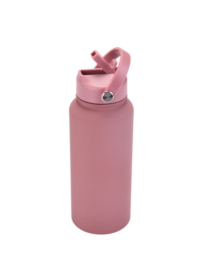 Sports Water Bottle, Insulated Stainless Steel Thermal Water Bottle with Straw Lid, Leak Proof Double Wall Thermos for Hot and Cold Drinks, Wide Mouth, 500ml, Ideal for Gym, Office, School, Camping, Smokly Pink
