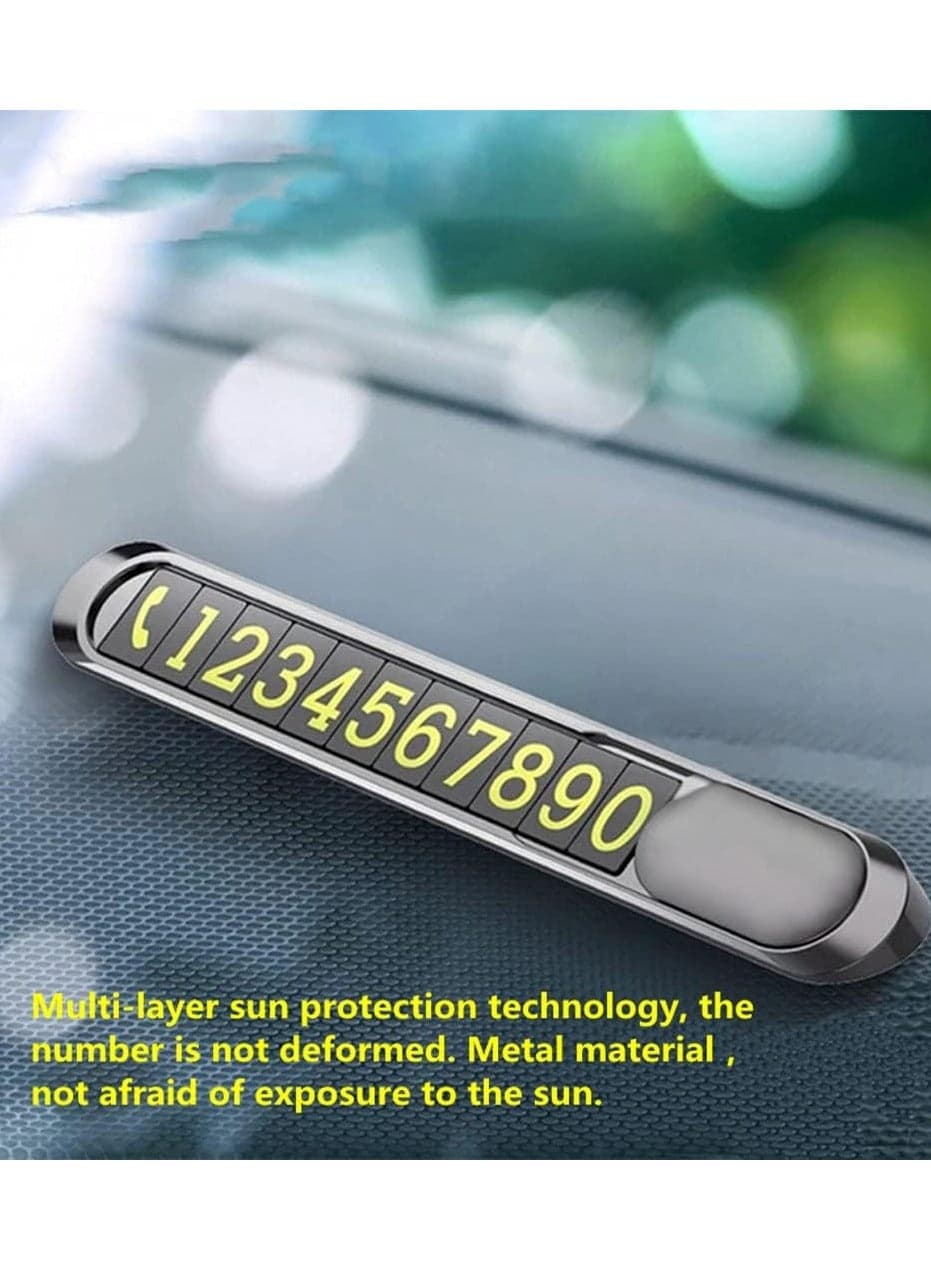 Luminous Car Parking Number Plate – Hidden & Movable Metal Phone Number Card for Temporary Parking | Auto Stop Sign, Car Decoration Accessory