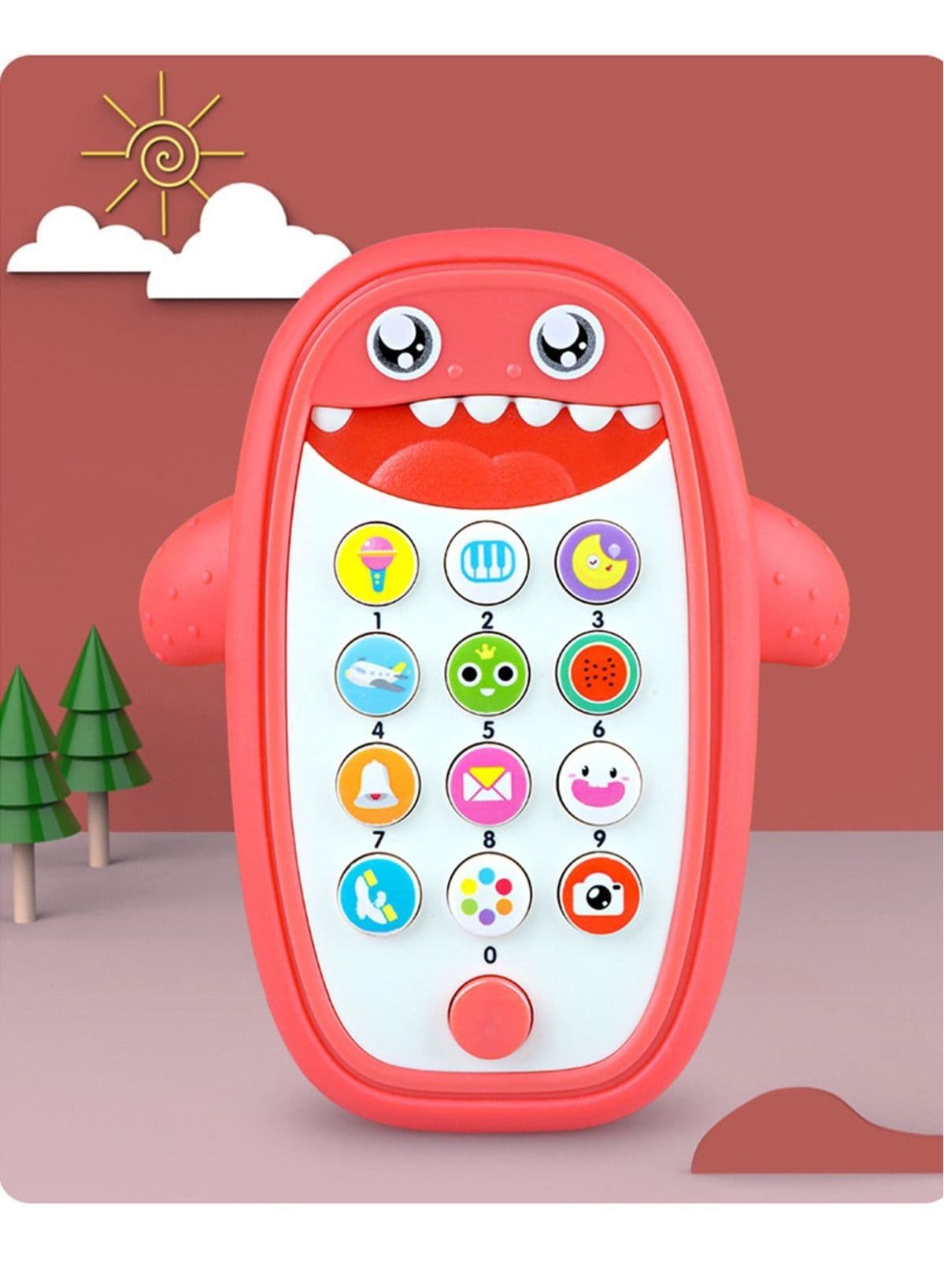 Teething Phone Toy for Babies Play and Learn for Children and Toddlers Baby Shark Phone Toys with Light and Sound Preschool Birthday Gift for Girl Boy 18+ Months RED