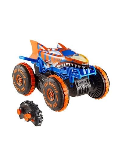 Hot Wheels Monster Trucks Remote Control Toy Vehicle, Large-Scale Rc Tiger Shark Climber With 3 Modes Of Play For Racing, Climbing & Stunting