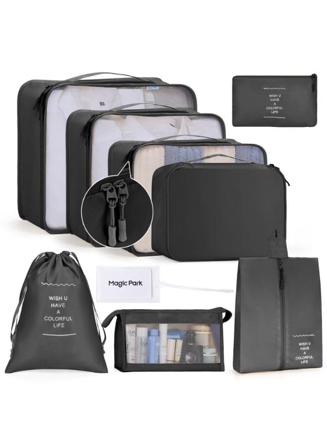 Packing Cubes for Suitcase 8Pcs Black Packing Cubes for Storage Lugg Packing Organizer Travel Packing Cubes Set Clothes Shoes Storage for Travel Essential