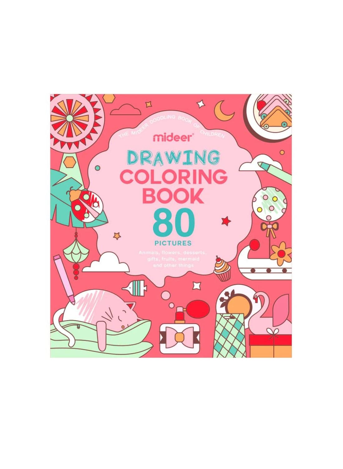 Drawing Coloring Book for Kids – Pink Bubble Theme – 80 Cute Designs Including Flowers, Mermaids, Desserts & More – Thick Coloring Paper for Toddlers & Preschoolers – Ages 3+