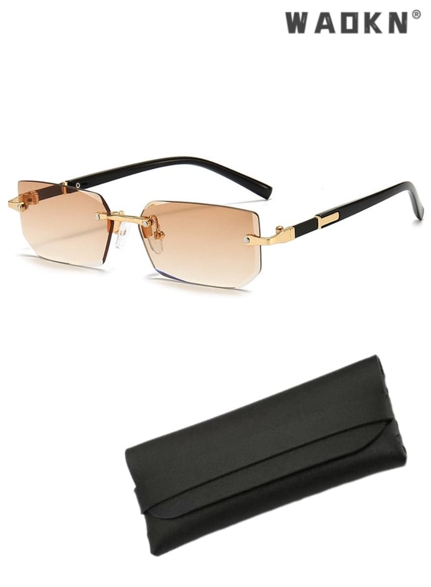 New Rimless Fashion Trend Sunglasses Personalized Sunglasses UV Protection Unisex,Fashion Rimless Rectangle Sunglasses for Women Men Square Glasses Ultralight UV400 Eyewear