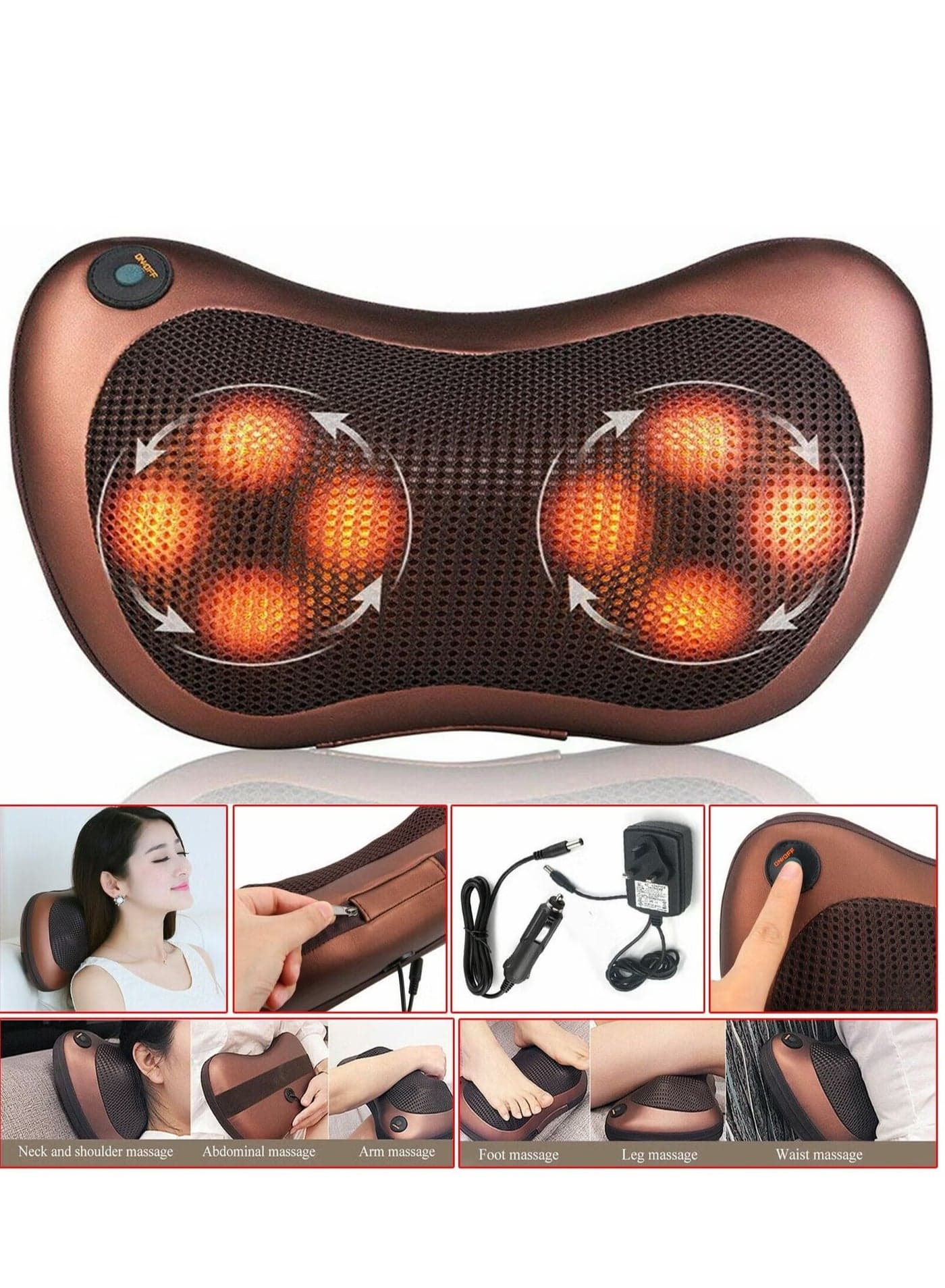 Electric Shiatsu Cervical Massager Pillow Heat Back Neck Lumbar Home Car Cushion