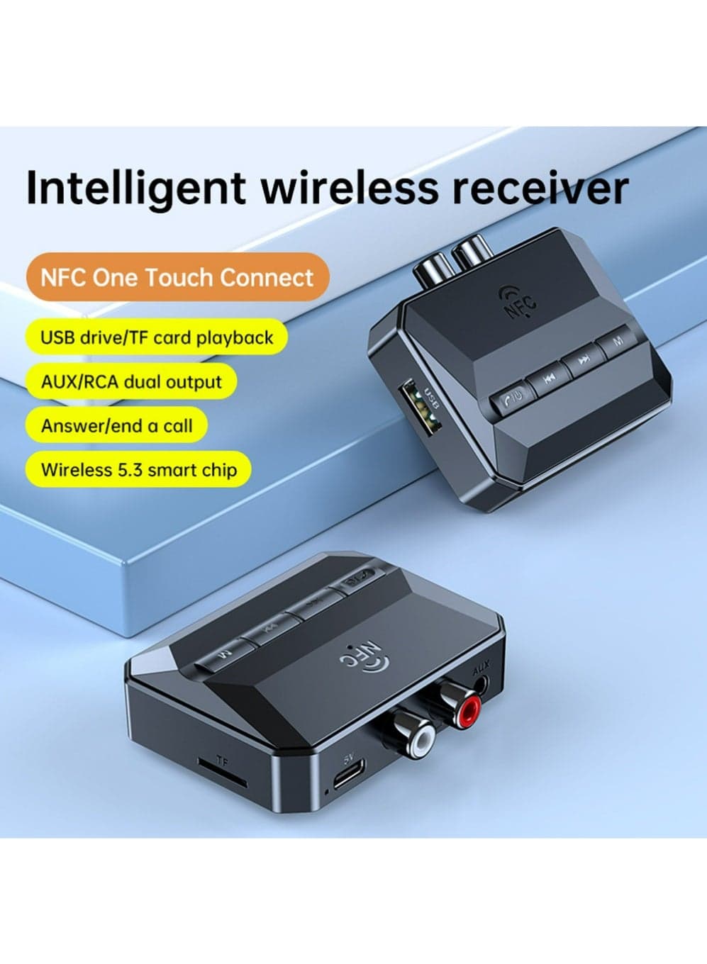 Bluetooth Receiver for Home Stereo, Bluetooth to RCA Adapter with NFC-Enabled, 3.5mm Audio Adapter Support USB Flash Drive/TF Card, Wireless Audio Receivers for HiFi Music Stereo System