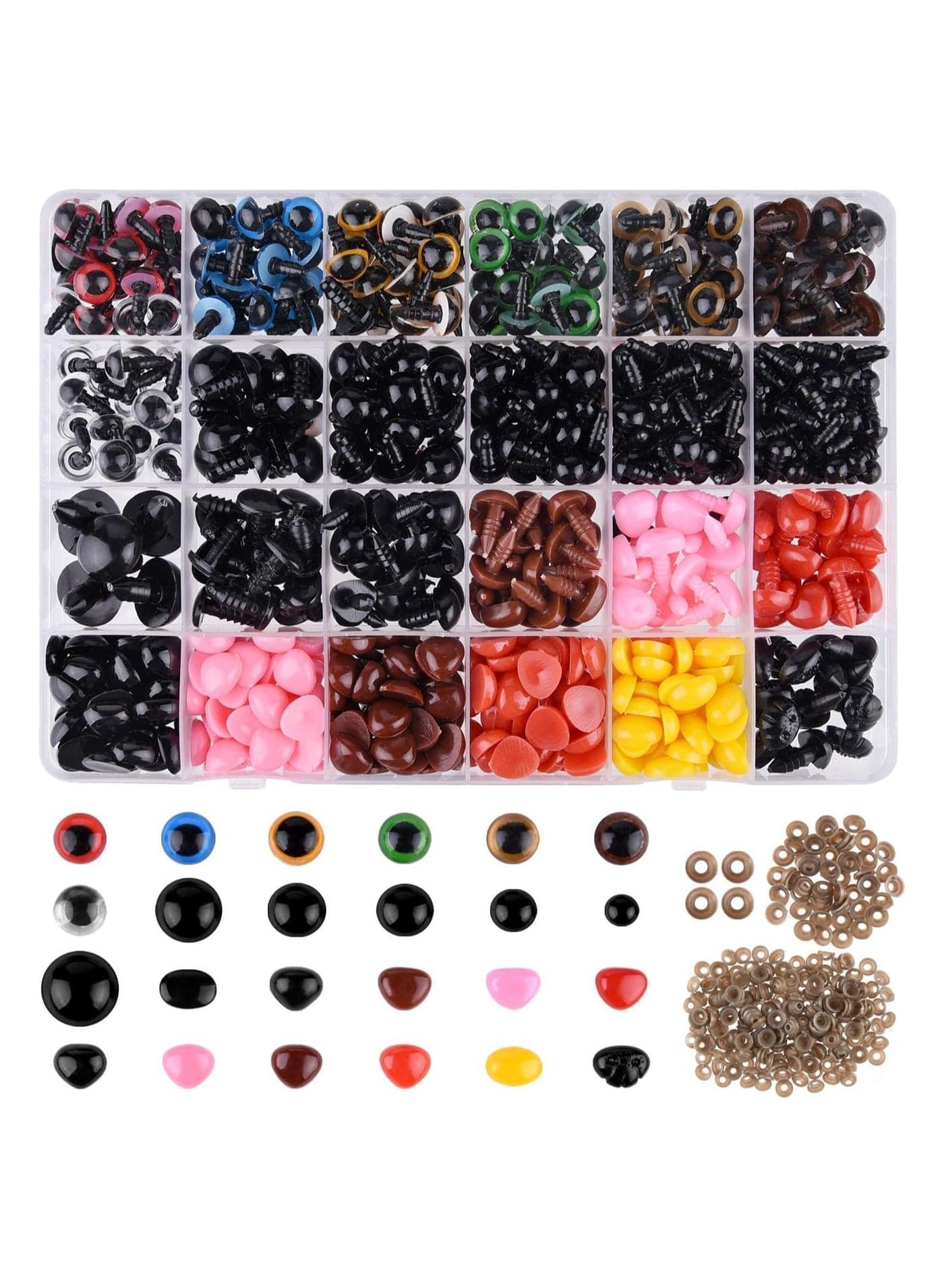 1028 Pcs Plastic Safety Eyes & Noses Kit with Washers for Doll & Plush Animal Craft, Assorted Sizes for DIY Soft Toy Making
