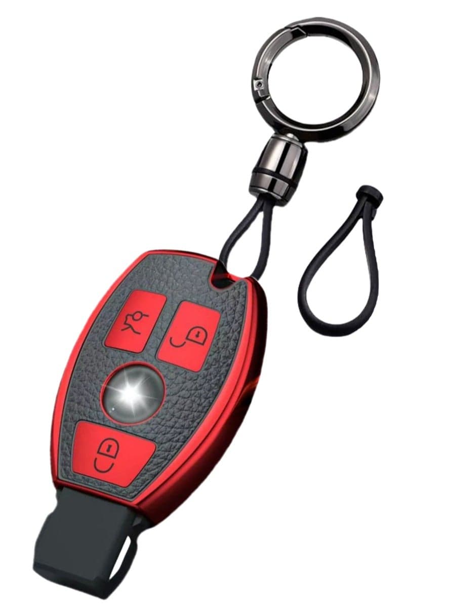 OUYoo For Mercedes Benz Key Fob Cover, Premium Soft TPU Key Case Cover Compatible with Mercedes Benz C E S M CLS CLK G Class Keyless Smart Key Fob, With a key chain.(Red)