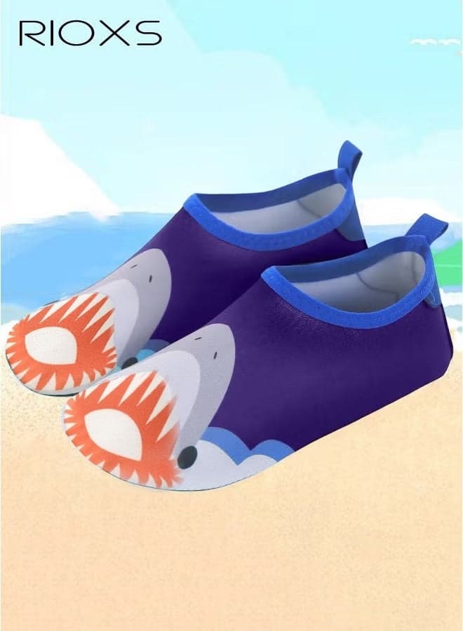 Kids Beach Water Shoes, Toddler Baby Girls Boys Barefoot Shoes, Non-Slip Quick Dry Aqua Socks Shoes, Barefoot Sports Shoes Aqua Socks for Little/ Big Kids Beach Swimming Pool Water Park Wear, Blue Shark Sock Shoes