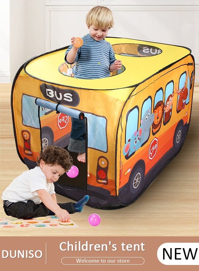 Yellow Bus Tent with Carry Bag Pop Up Indoor Tent for Kids Indoor Playhouse with 2 Openings Flat-Folding Kids Play Tent for Compact Storage