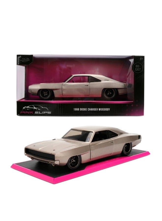 Toys Pink Slips 1968 Dodge Charger Die-Cast Car with Base, Toys for Kids and Adults – 1:24 Scale, Beige