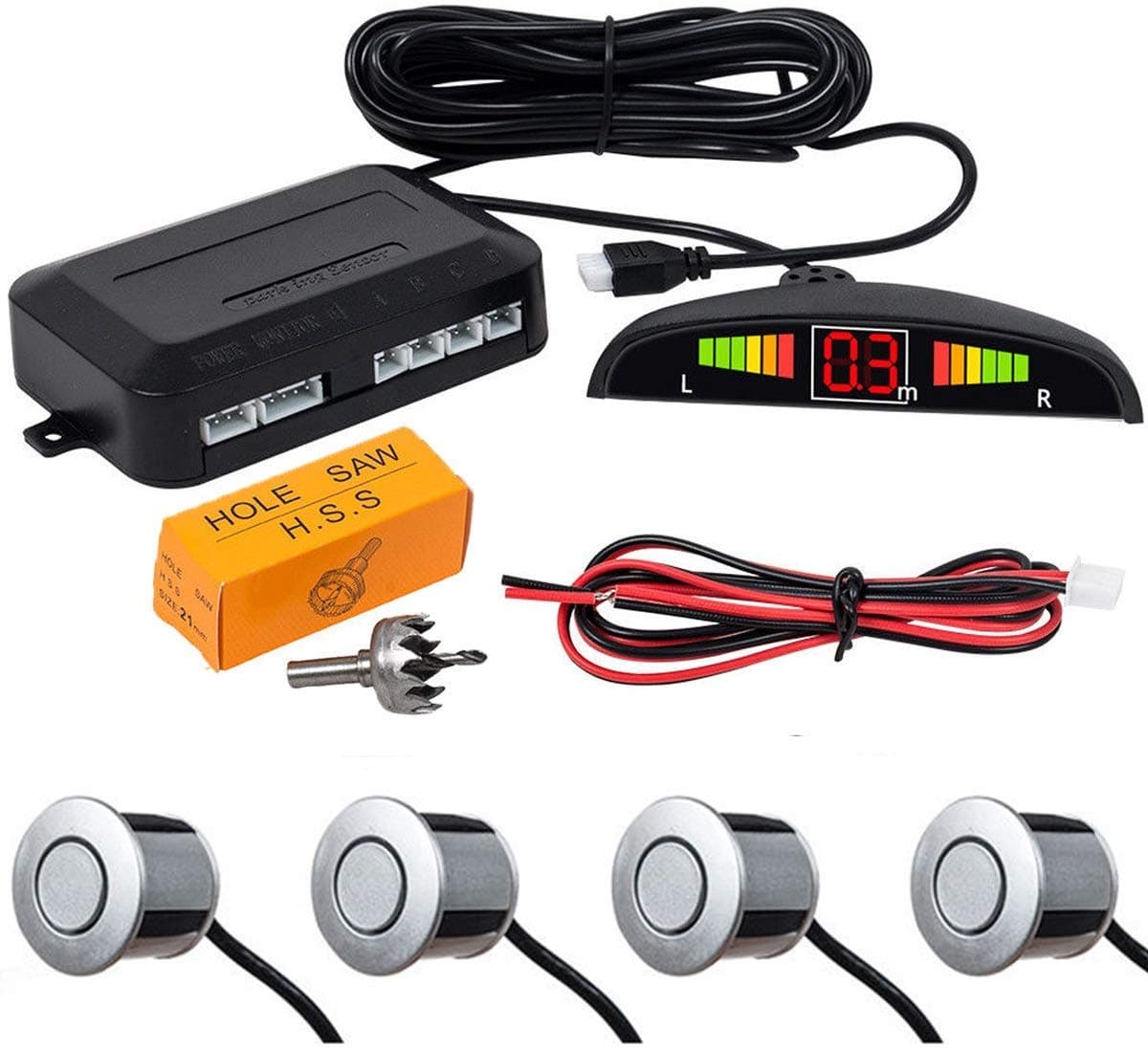 Car Reverse Backup Radar System - MASO LED Display Parking Assistants Double CPU Security Reversing Parking Radar Sensor Car Vehicle with 4 Sensors Alarm Buzzer Reminder Safe Driving
